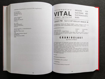 Interior spread of Vital – The Complete Collection 1987-1995 with contributor addresses and a Cranioclast feature by Frans de Waard