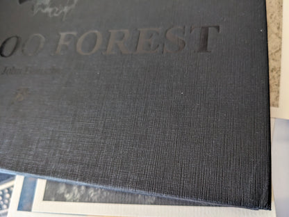Close-up of dented book corner on Voodoo Forest by John Blanche, black cloth hardcover