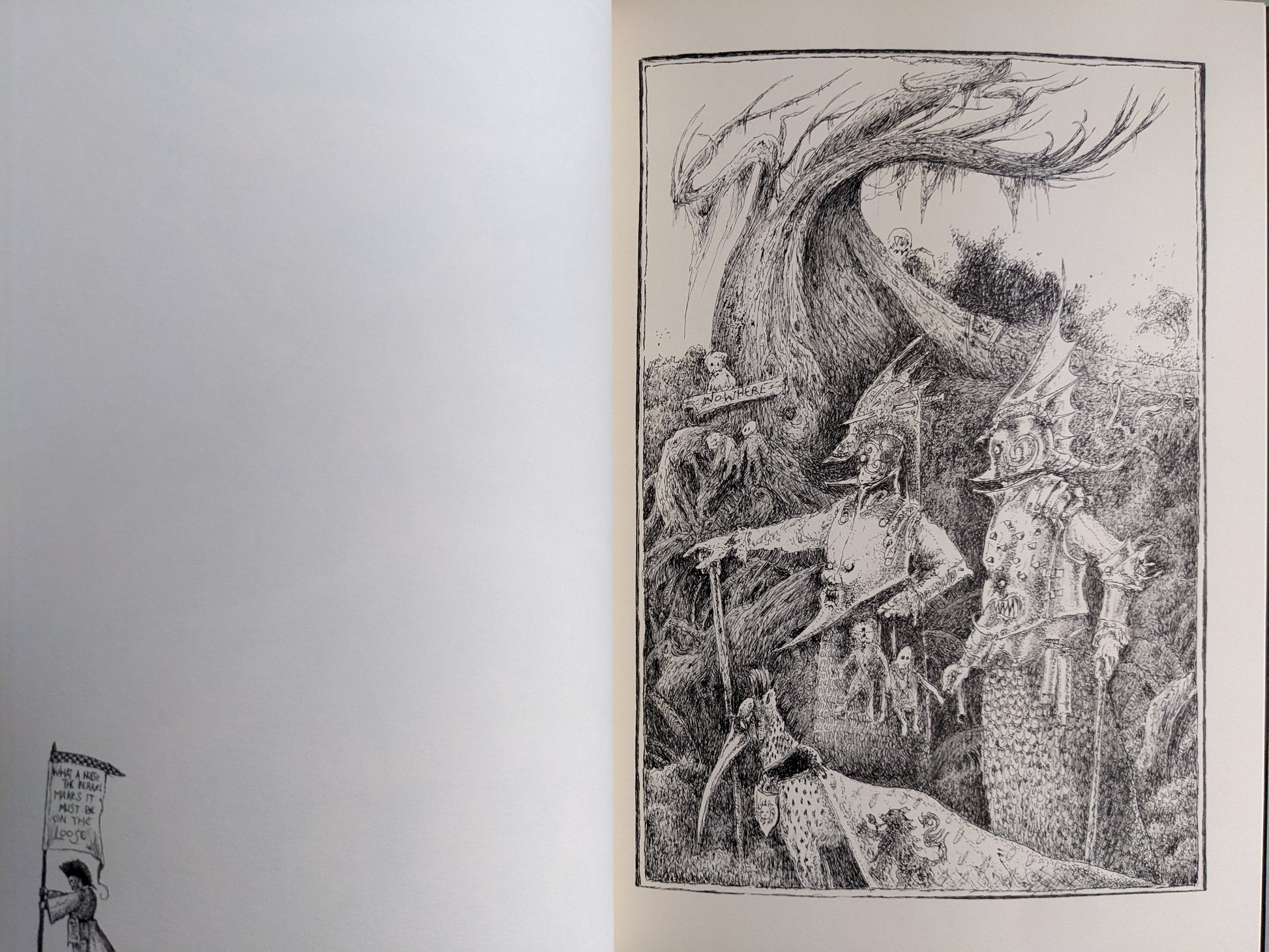 Illustration of armored humanoid creatures in a twisted forest landscape from 'Voodoo Forest'