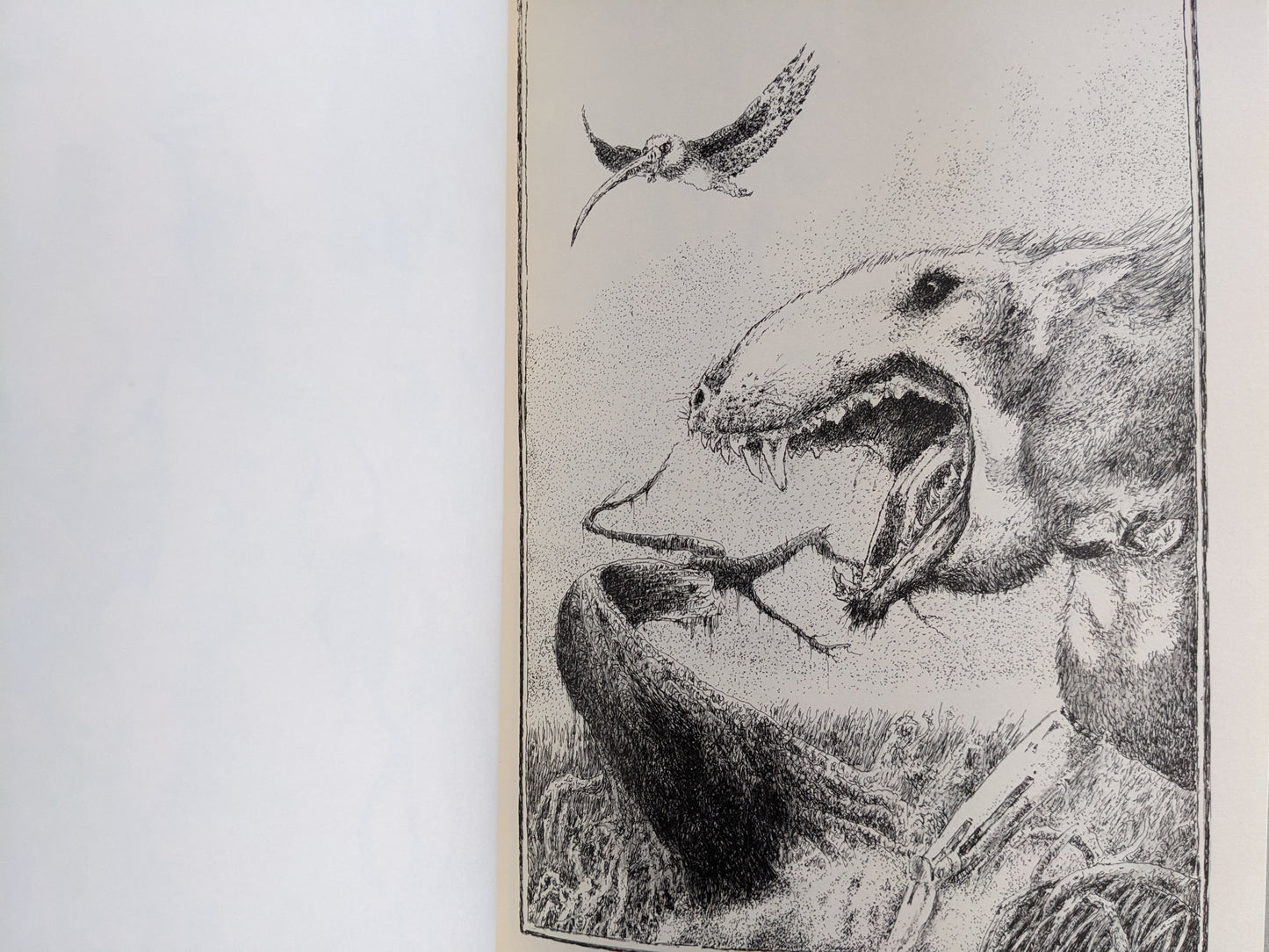 Depiction of a monstrous rodent-like beast devouring a smaller creature from 'Voodoo Forest'