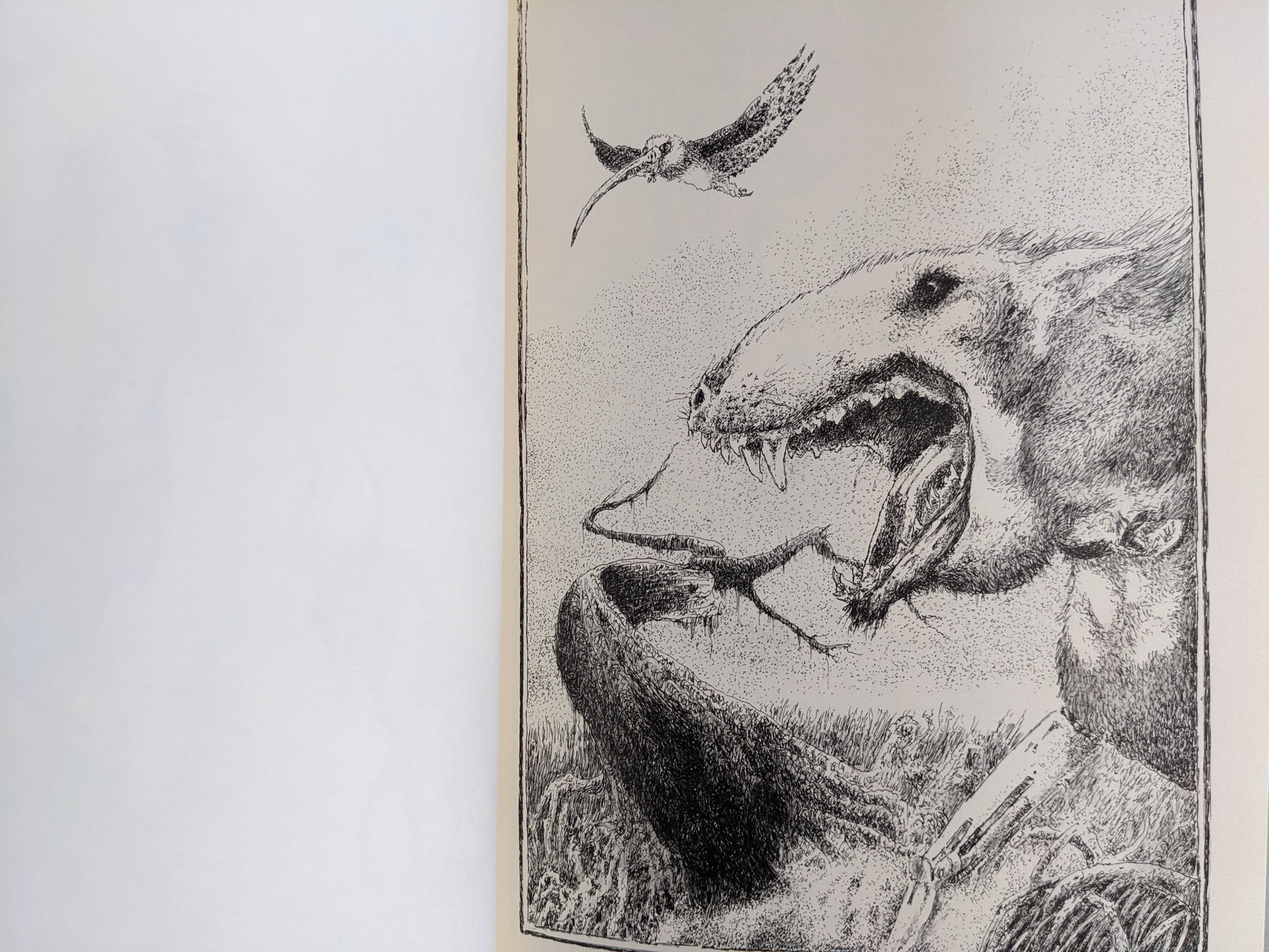 Depiction of a monstrous rodent-like beast devouring a smaller creature from 'Voodoo Forest'