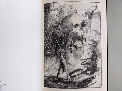 Surreal scene with skulls, smoke, and humanoid figures in a chaotic landscape from 'Voodoo Forest'