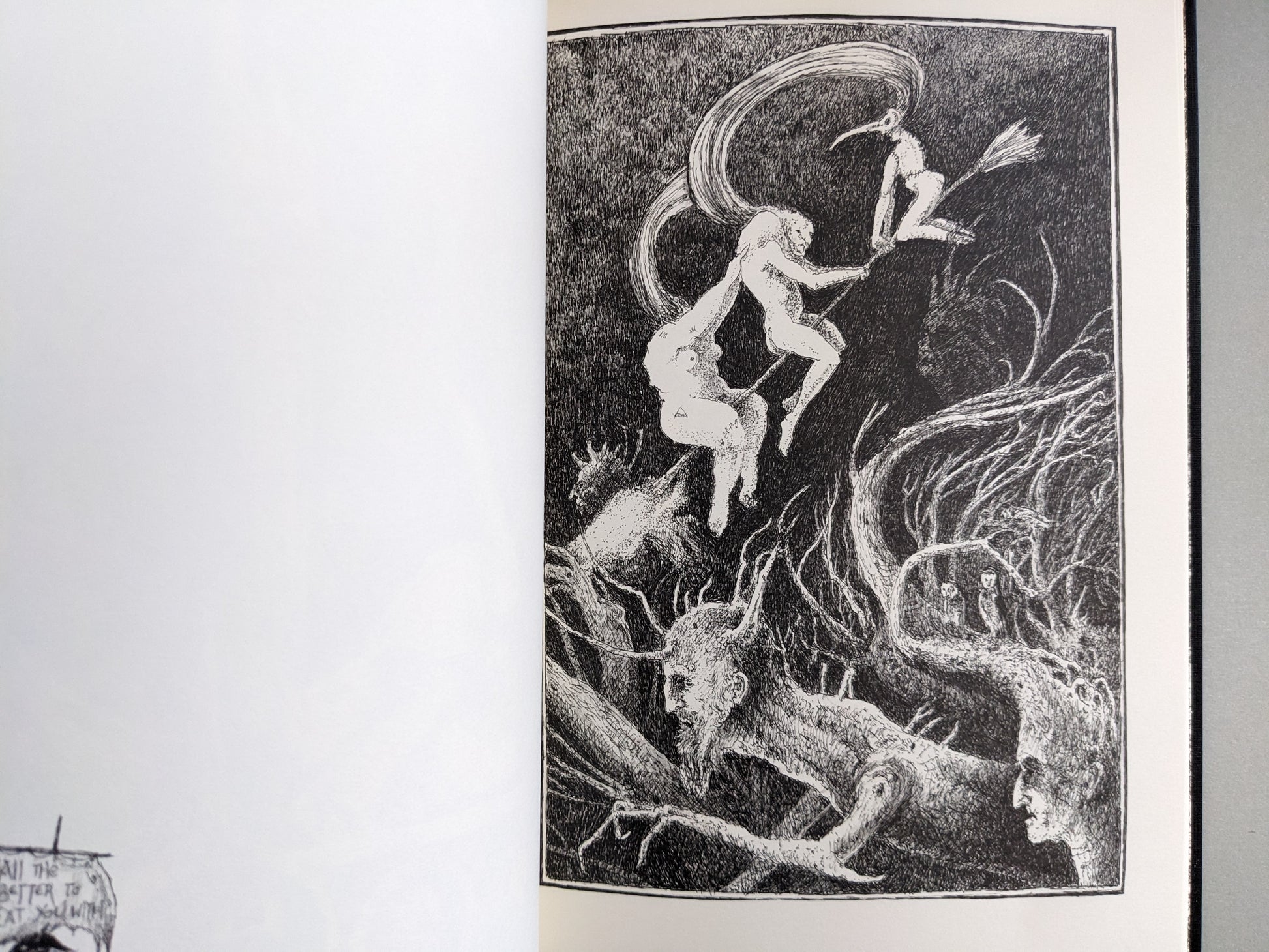 Witches and horned beings entwined with trees in a dark fantasy scene from 'Voodoo Forest'