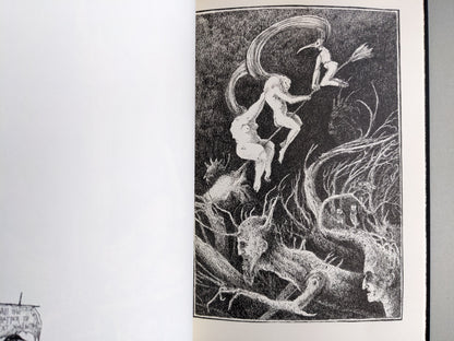Witches and horned beings entwined with trees in a dark fantasy scene from 'Voodoo Forest'