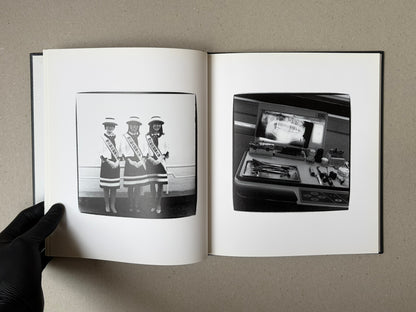 Open spread from Walk while ye have the light by Yoshiichi Hara, showing two black-and-white photographs: three women standing in uniform on the left and a medical workstation with an X-ray image on the right.