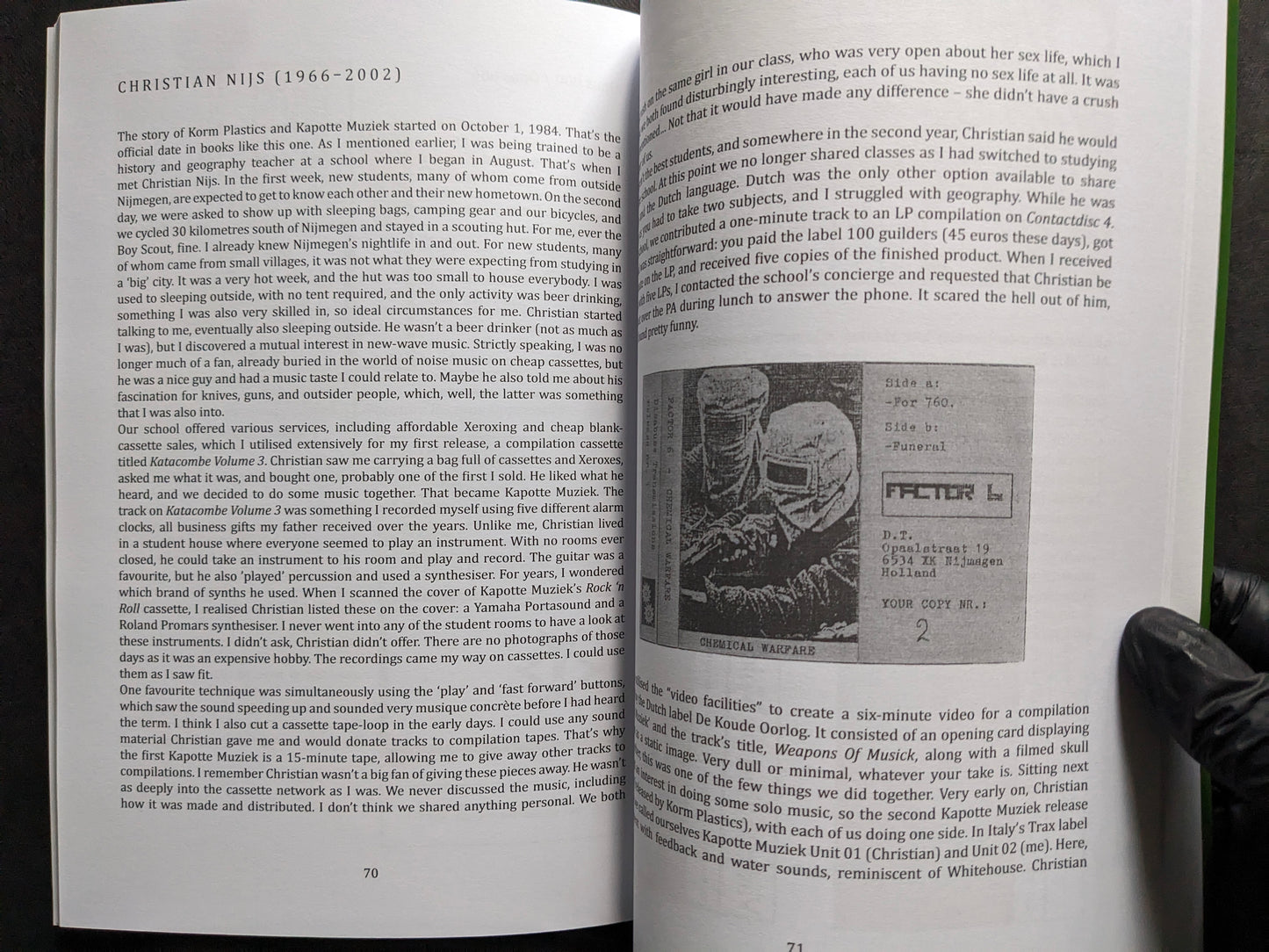Interior spread from We Know How To Hate with the Christian Nijs chapter and Kapotte Muziek cassette image.