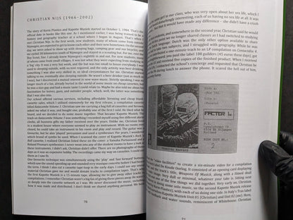 Interior spread with the Christian Nijs chapter and a Kapotte Muziek cassette image.