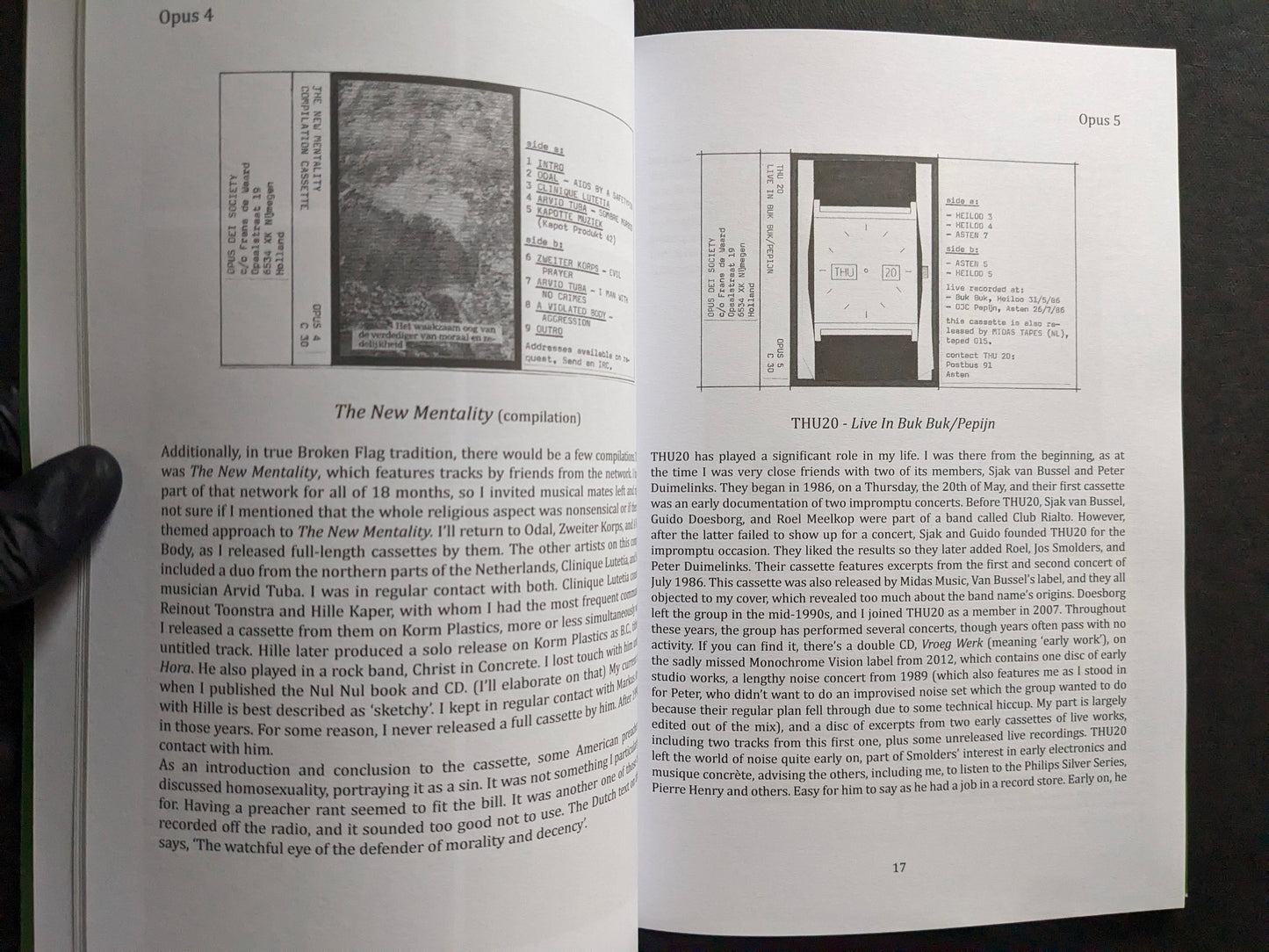 Interior spread with The New Mentality compilation and a THU20 cassette release.