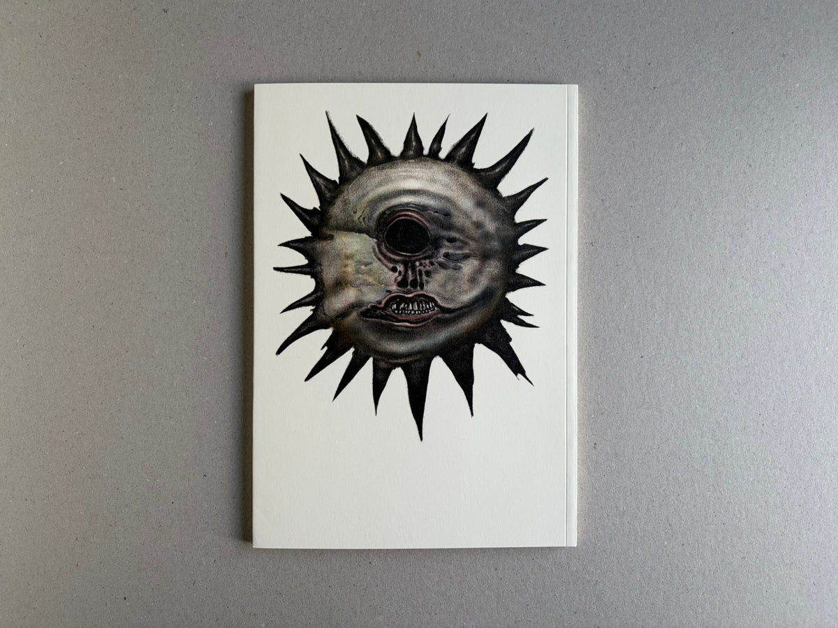 Weird Tales of Postapoland back cover, showing a grotesque sun drawing.