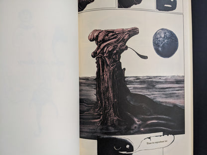Organic pillar-like entity with eye stalk against a distant moon backdrop.