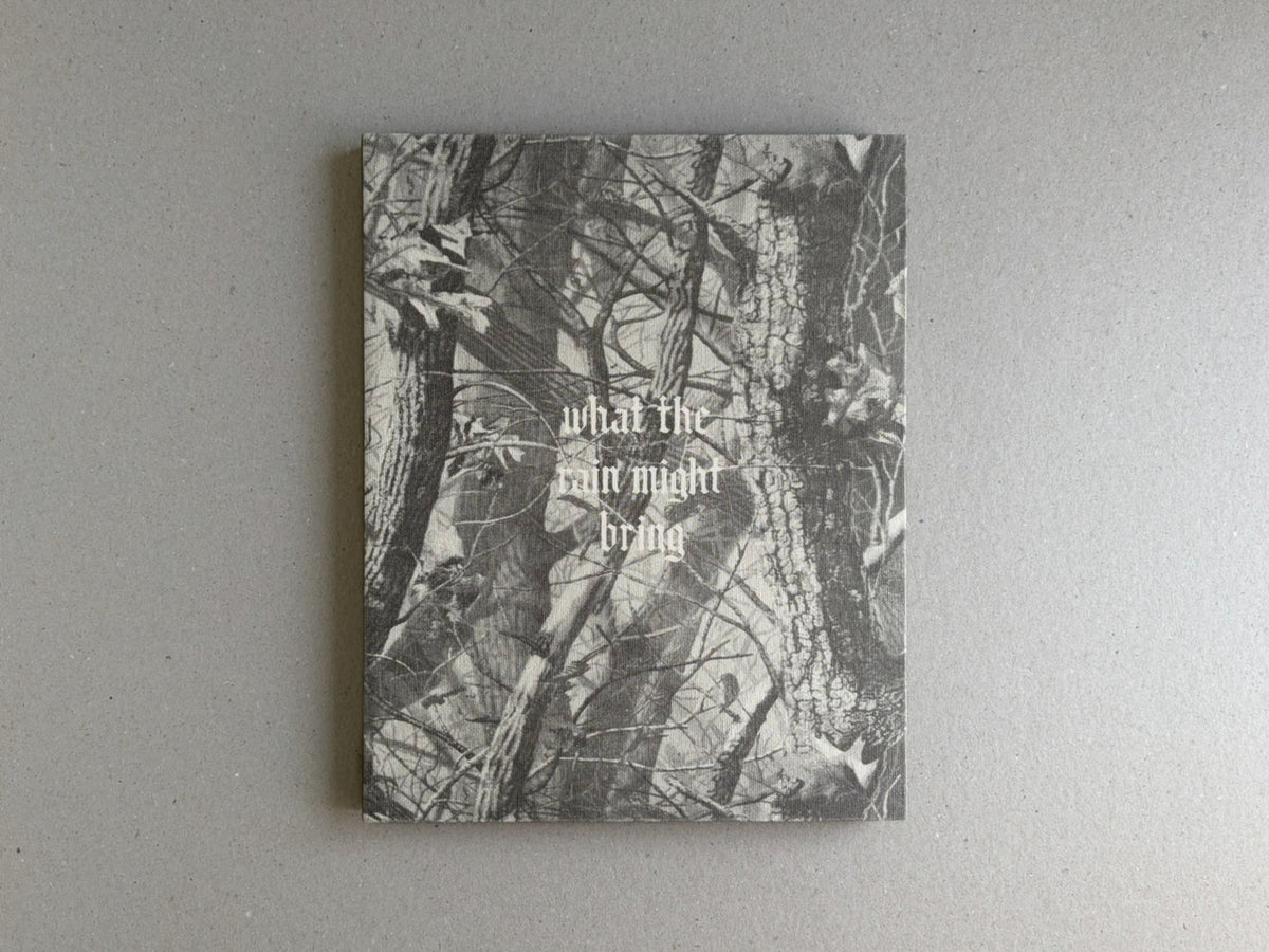Front cover of What the Rain Might Bring by Dylan Hausthor, showing a black-and-white forest image with the title printed in the center.