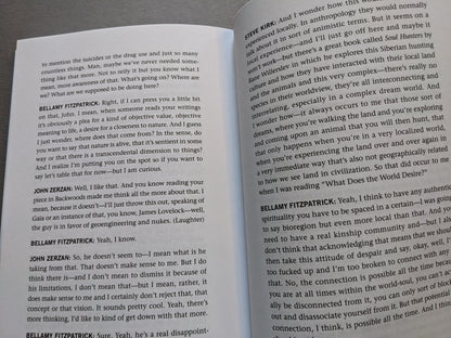 Dialogue excerpt from When We Are Human by John Zerzan – conversation with Bellamy Fitzpatrick