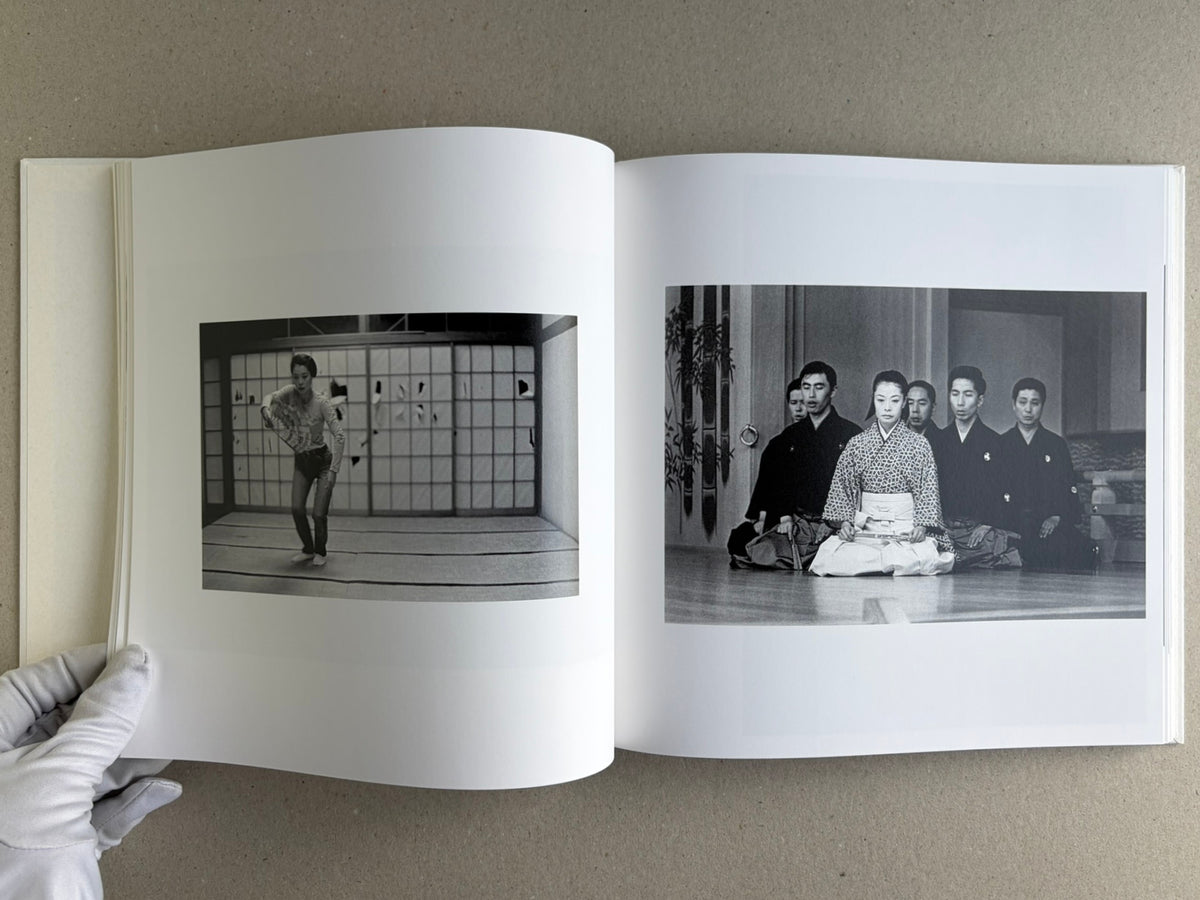 Yoko – Masahisa Fukase, open spread with a dancer on the left page and a seated group portrait on the right.