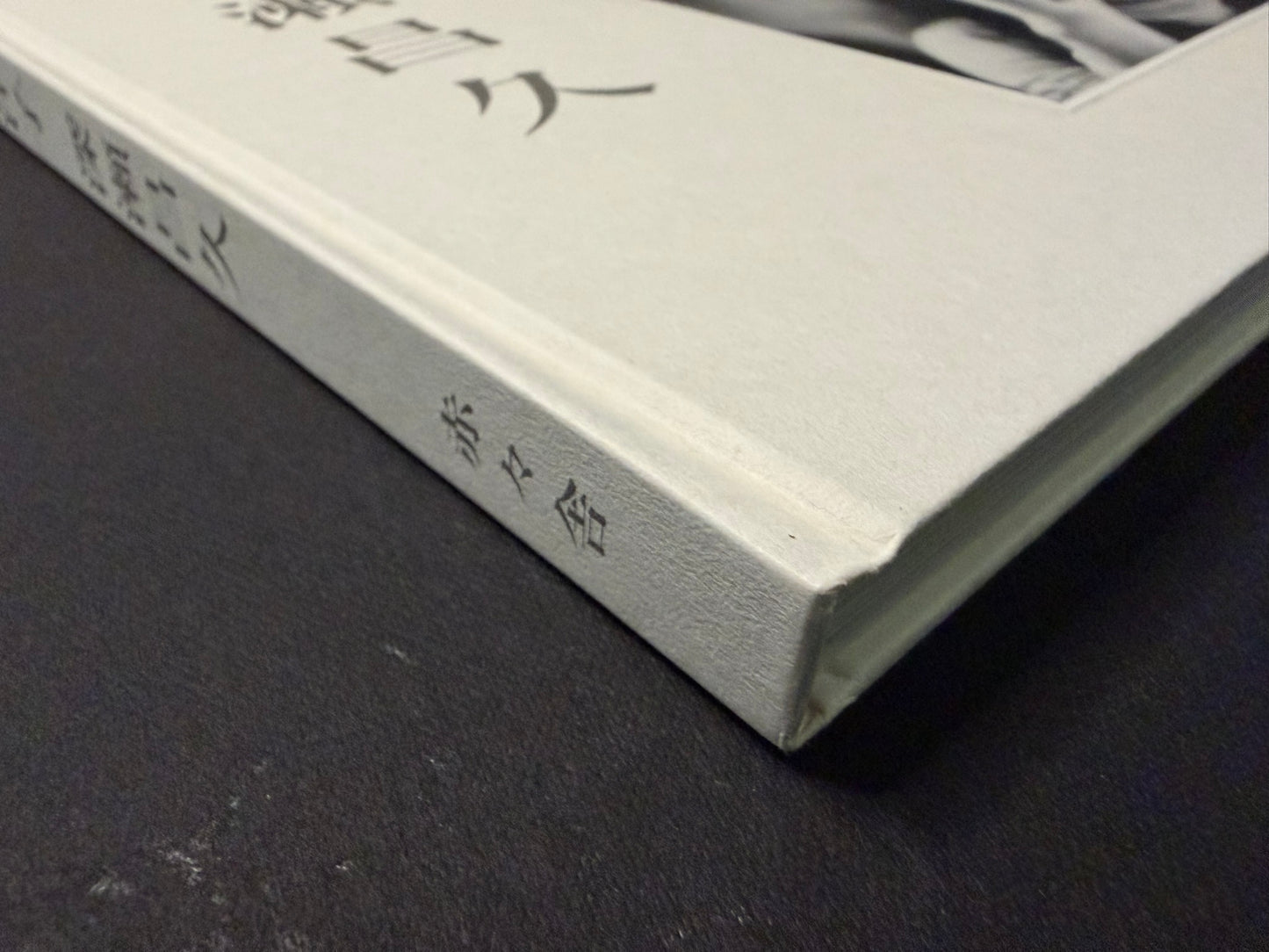 Close view of the book’s spine and lower cover edge, showing the title in Japanese.