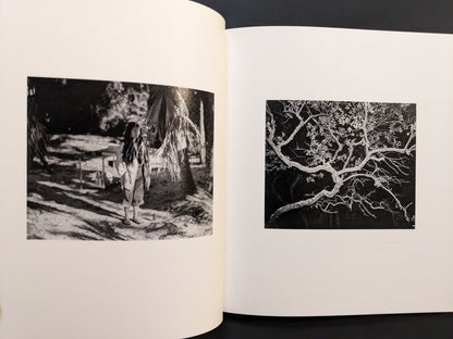 Pages showing two black-and-white images from i shall sing these songs beautifully — a woman walking and a tree branch detail.