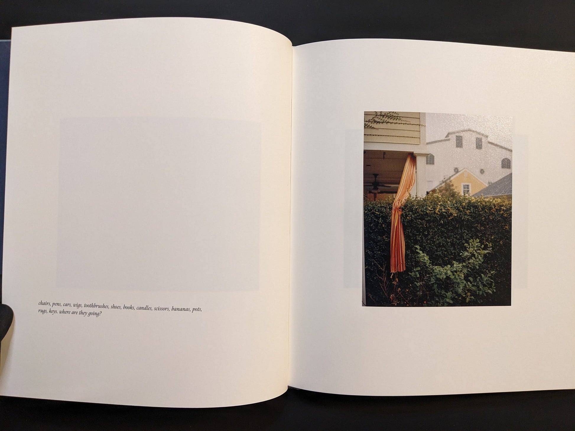 Spread with colour outdoor photograph and poetic caption from i shall sing these songs beautifully by Yorgos Lanthimos.