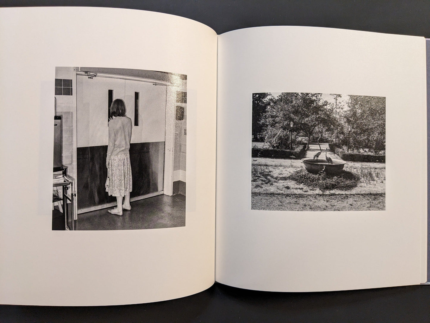 Pages from i shall sing these songs beautifully showing two images: a woman near a doorway and a park scene.