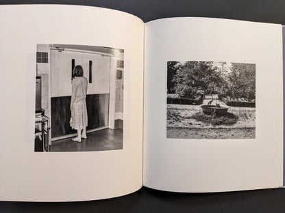 Pages from i shall sing these songs beautifully showing two images: a woman near a doorway and a park scene.